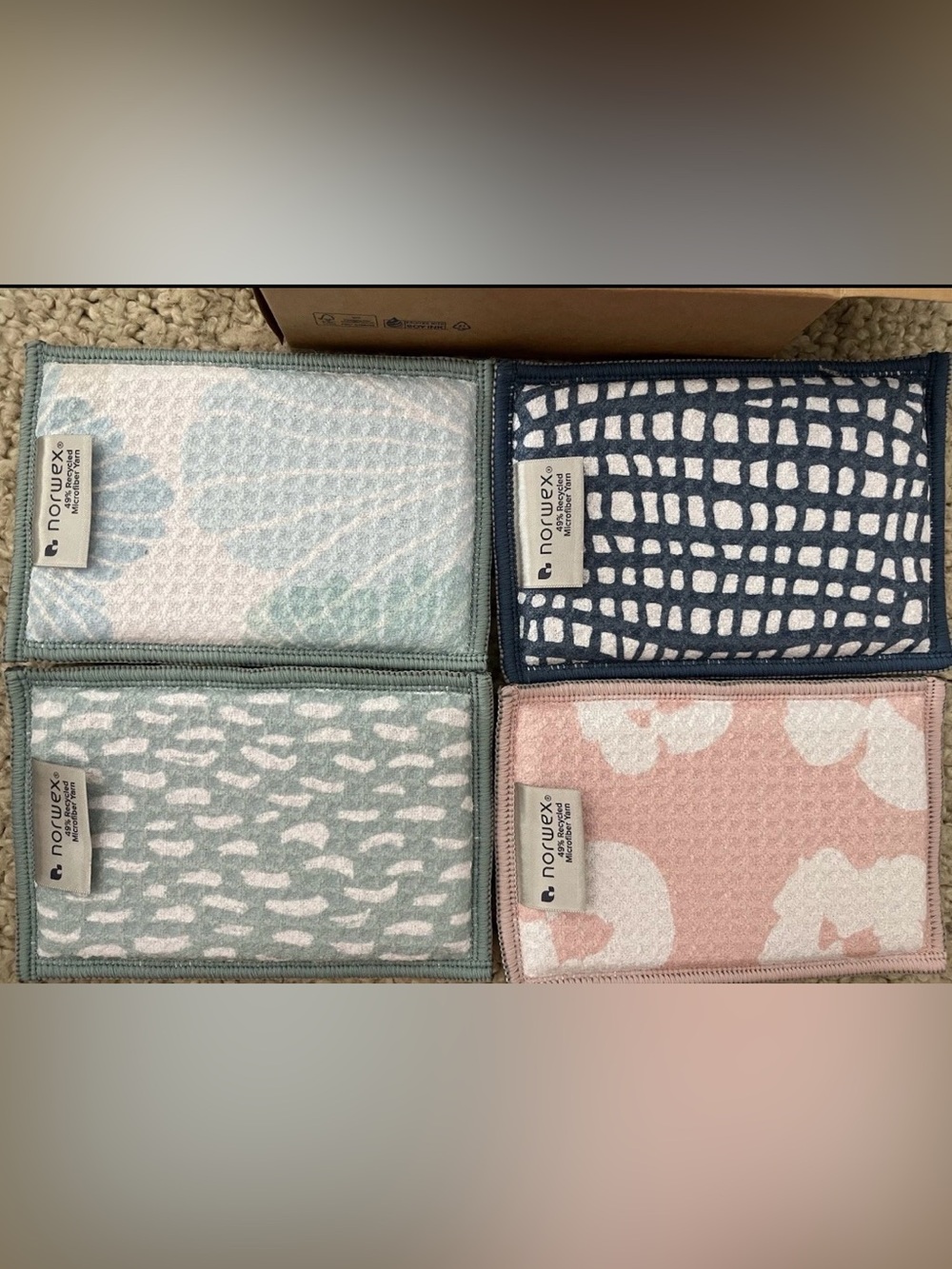 Norwex Gray and Blue Dual-Sided Microfiber Cloths with Care Label